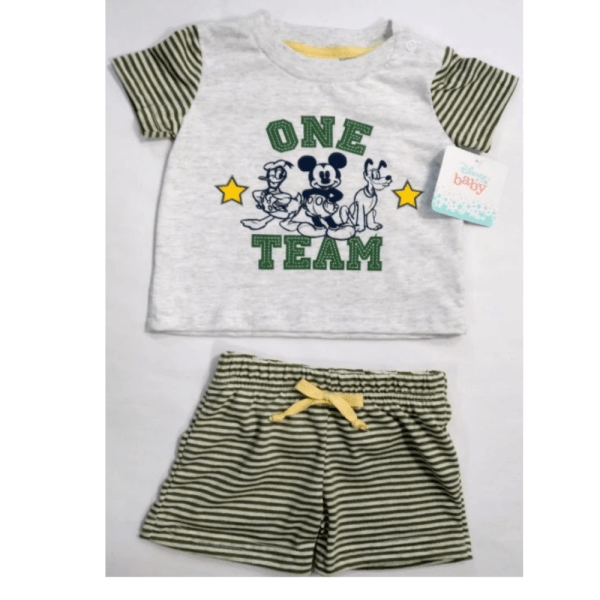 Set Of Mickey Unisex Striped Short And One Team T-shirt For Toddlers